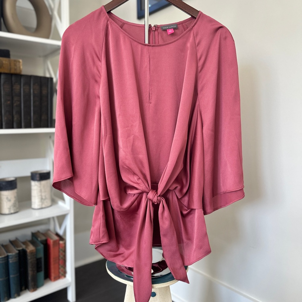 Vince Camuto Elegant Rose Blouse with Tie Front
